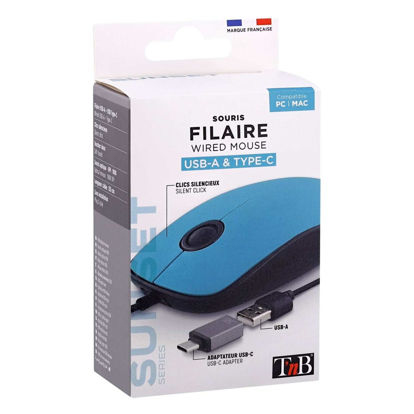 TNB Souris filaire USB-A & USB-C SUNSET bleu