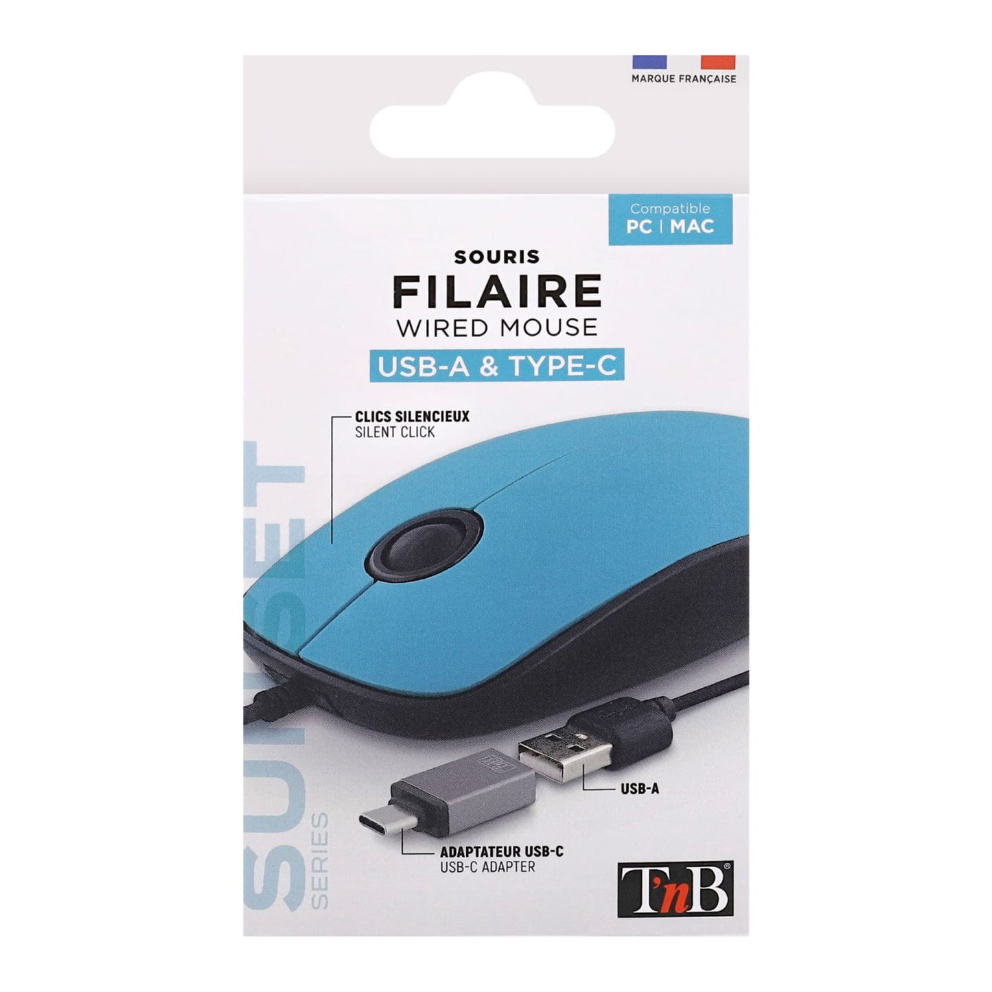 TNB Souris filaire USB-A & USB-C SUNSET bleu