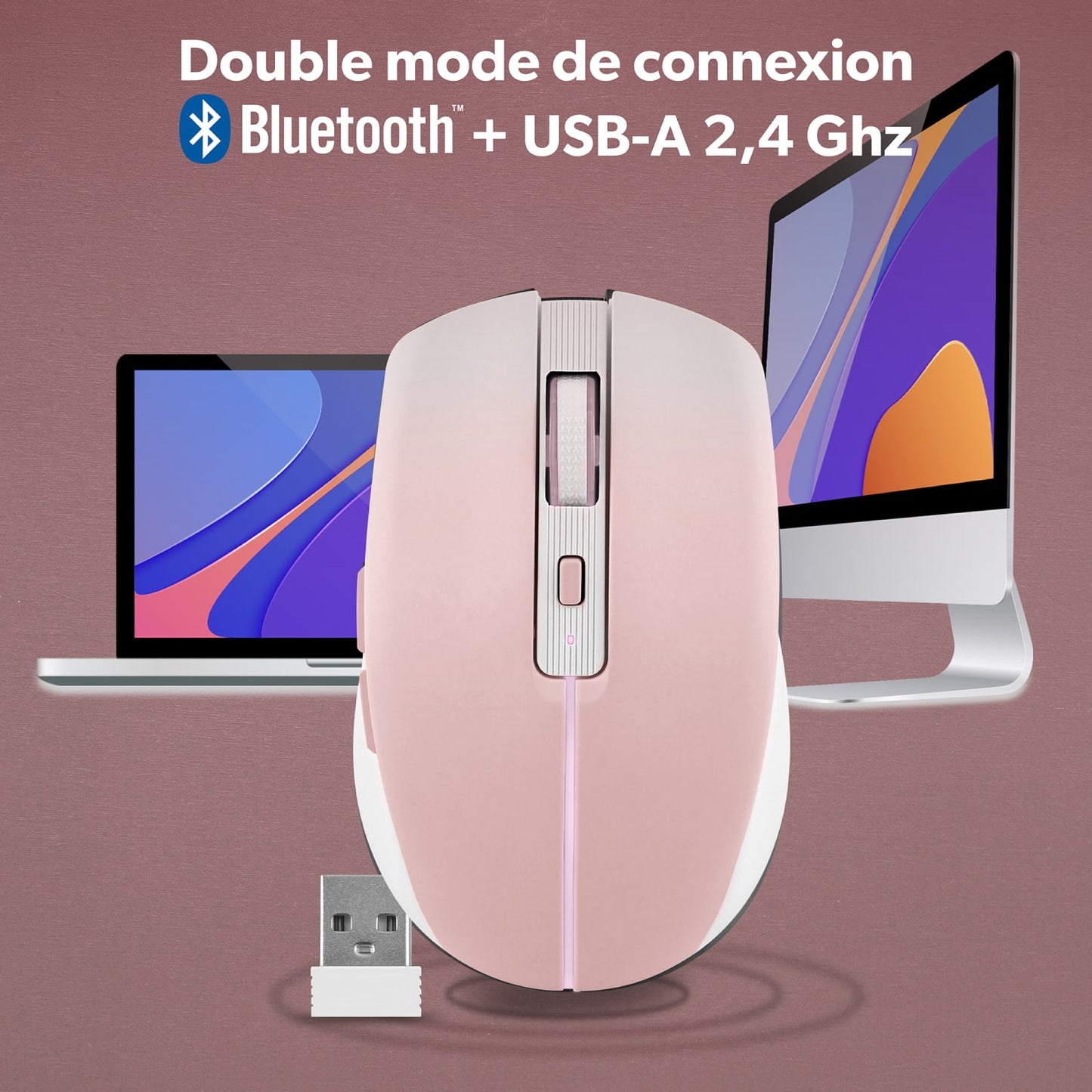 TNB Souris colorée rechargeable DUAL CONNECT rose - GRADIENT