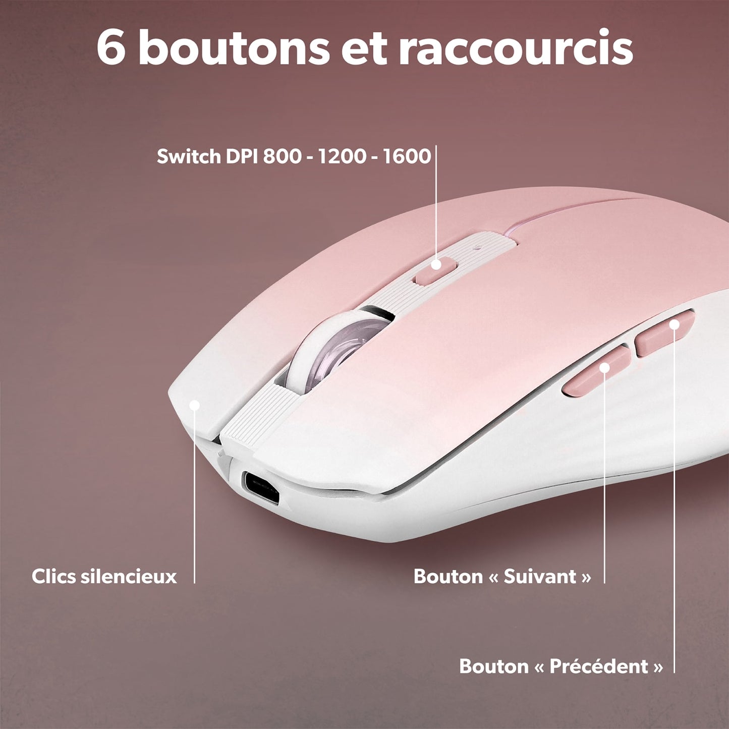 TNB Souris colorée rechargeable DUAL CONNECT rose - GRADIENT